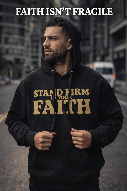 Stand Firm Hoodie™ – Black / Old Gold Embroidered