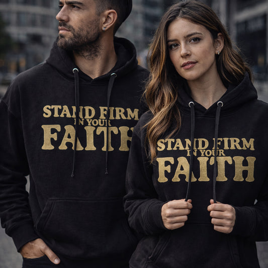Stand Firm Hoodie™ – Black / Old Gold Embroidered